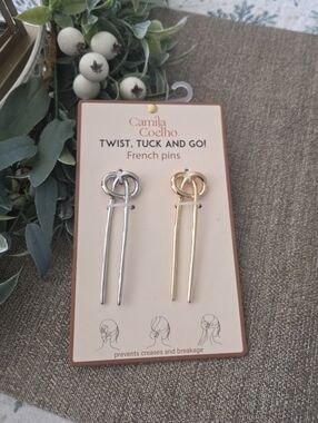 Camila Coelho Two-Tone Knot French Pins - Silver & Gold
